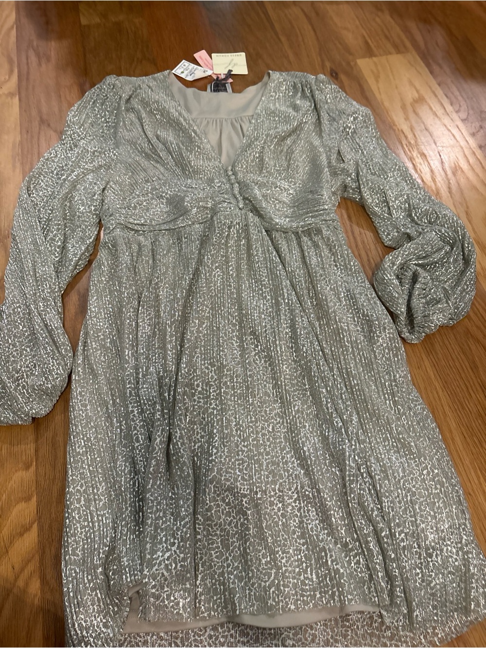 Dress Forum Silver Metallic Long-Sleeve Babydoll Dress